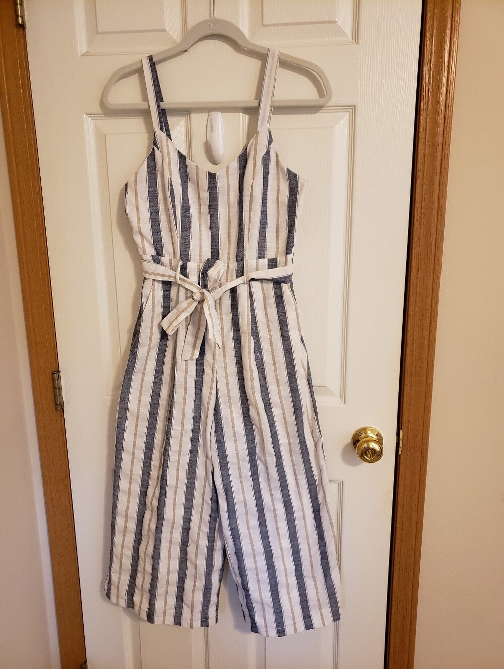 APRICOT White and Navy Striped Sleeveless Jumpsuit